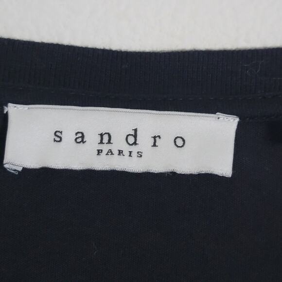 Sandro Black T-shirt Chain Detail Short Sleeve Capsule Wardrobe 100% Cotton Sz 1 - Picture 11 of 11